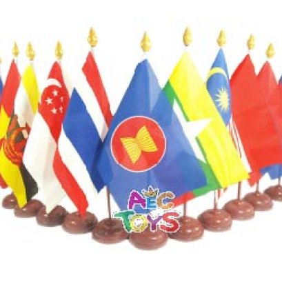 ธงอาเซียนตั้งโต๊ะ  10 ประเทศ เสาเดี่ยว (11 ผืน ต่อชุด)